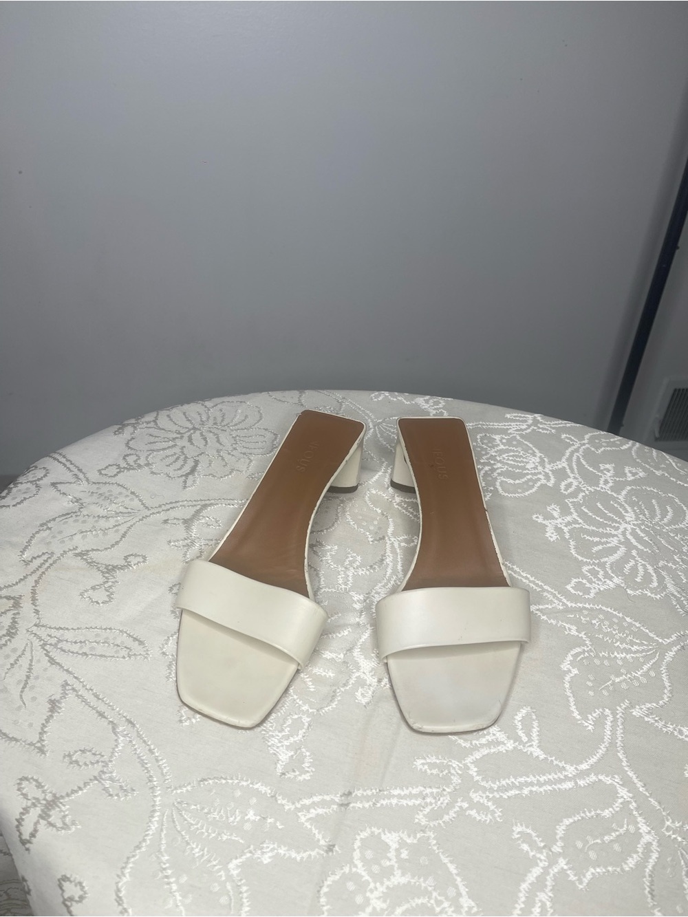 Minimal White Slide Mules with Low Heel